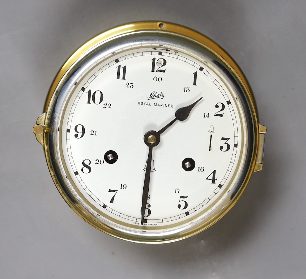 A Schatz Royal Mariner bulkhead clock, with key, 17 cms diameter